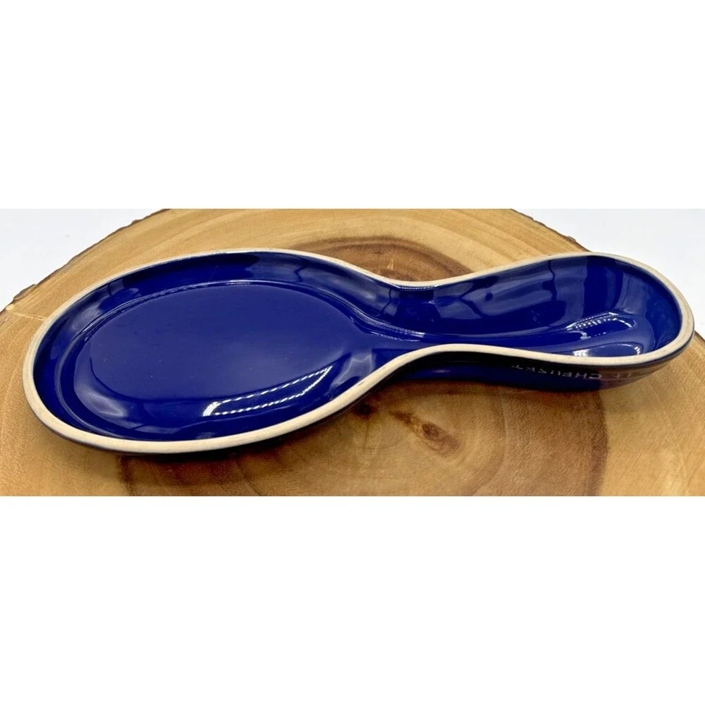 Le Creuset Blue Stoneware Enamel Spoon Rest/Holder, Royal Blue Kitchen Ware 9”